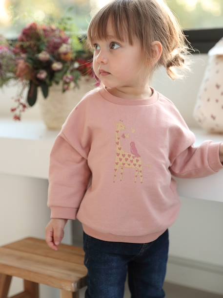 Sweat basics en molleton bébé blush+jaune pâle 