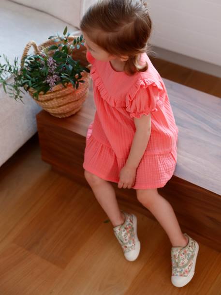 Robe en gaze de coton bébé corail+vanille 