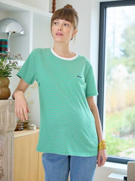 T-Shirt aus Baumwolle, Schwangerschaft & Stillzeit, personalisierbar Oeko-Tex grün+marine gestreift+rot gestreift 
