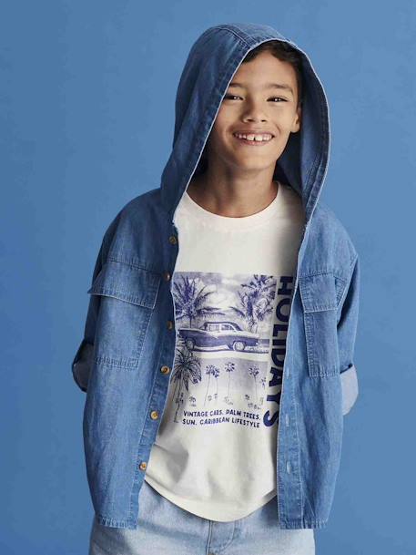 Jungen T-Shirt mit Fotoprint, Recycling-Baumwolle ecru+koralle+wasserblau 