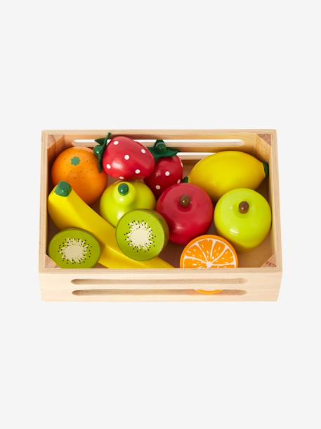 Cagette et jeu d'assemblage en bois FSC® ; fruits multicolore 