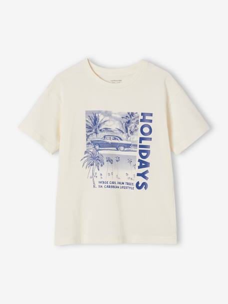 Tee-shirt photoprint garçon corail+écru+vert d'eau 