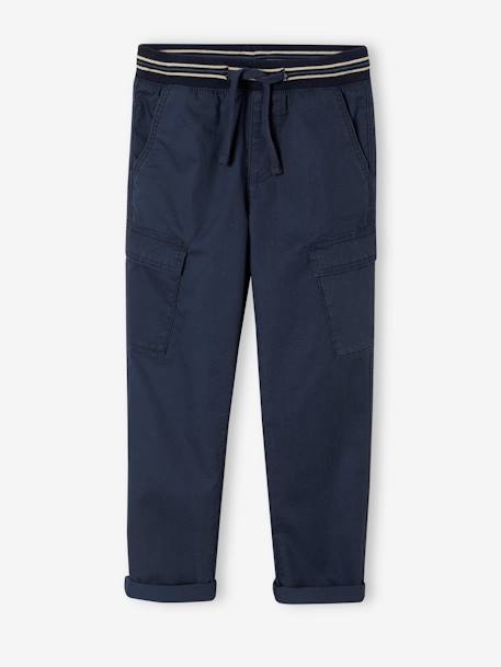 Pantalon style cargo facile à enfiler garçon bleu nuit+sable 