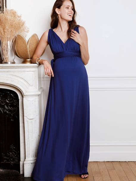 Robe longue grossesse style romaine bleu roi 