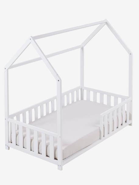 Lit enfant cabane 70x140 cm blanc+bois 