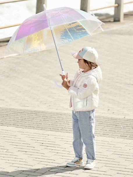 Doudoune légère effet brillant fille écru+métallisée arc-en-ciel 