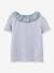 Tee-shirt fille col tissu Liberty- coton biologique CYRILLUS bleu grisé 