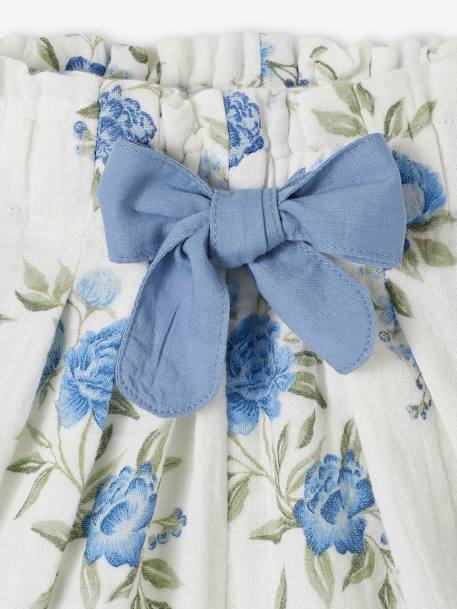 Short cérémonie en gaze de coton finitions écailles fille bleu+bleu imprimé+corail+rose nude 