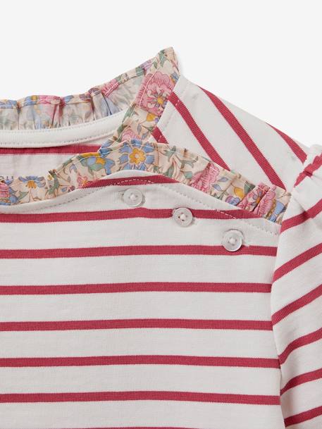 Tee-shirt marinière fille tissu Liberty - coton bio CYRILLUS framboise 