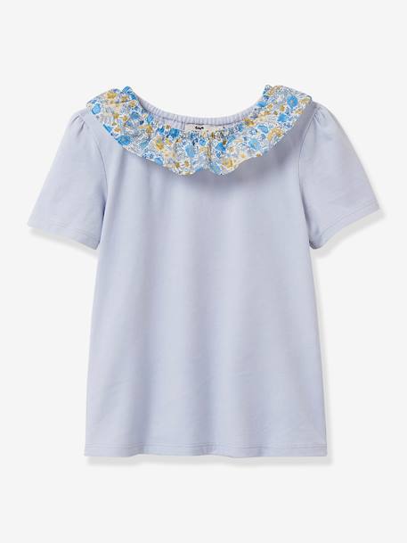 Mädchen T-Shirt mit Liberty-Kragen CYRILLUS, Bio-Baumwolle graublau 