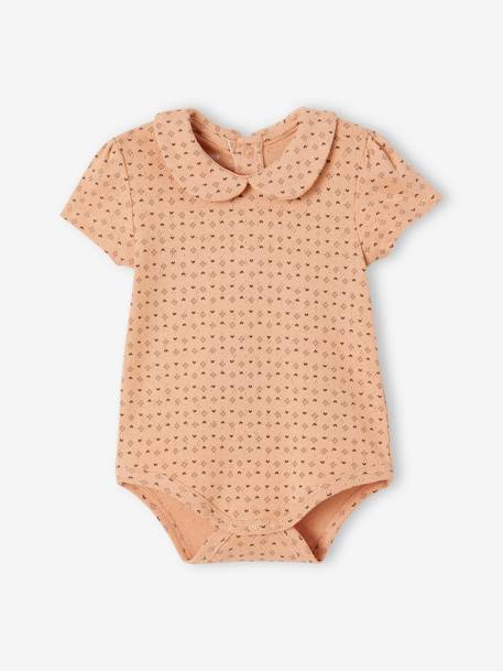 Lot de 2 bodies naissance maille pointelle en coton biologique vieux rose 