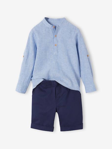 Festliches Jungen-Set: Hemd & Shorts blau gestreift 