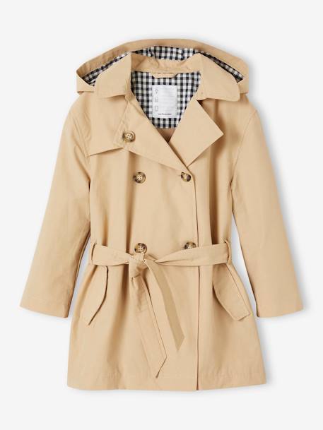 Mädchen Trenchcoat mit abnehmbarer Kapuze beige+marine 