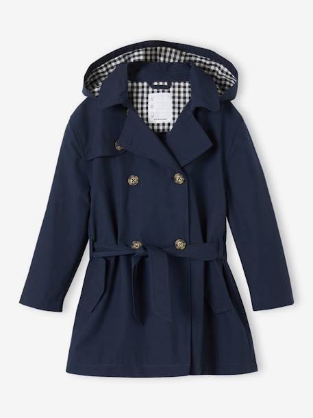 Mädchen Trenchcoat mit abnehmbarer Kapuze beige+marine 