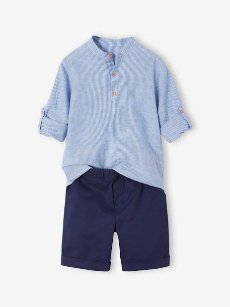 Festliches Jungen-Set: Hemd & Shorts blau gestreift 