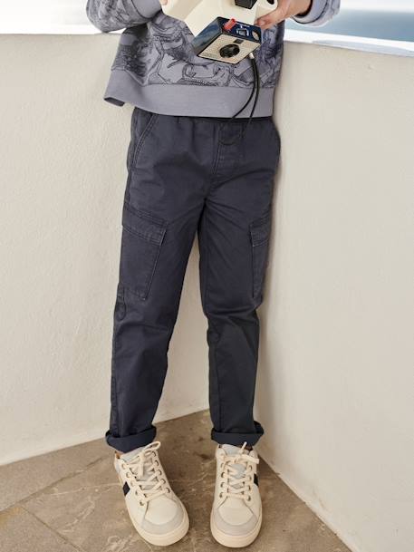 Pantalon style cargo facile à enfiler garçon bleu nuit+sable 