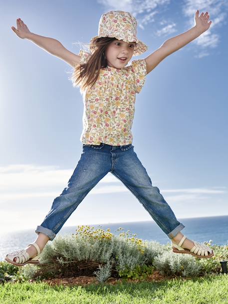 Sandales scratchées cuir enfant écru 