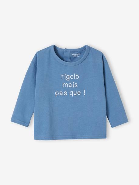 Baby Shirt aus Bio-Baumwolle, personalisierbar blau+ecru 