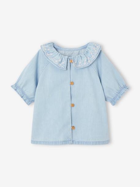 Blouse en denim light bébé col bordé denim bleached 