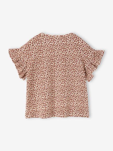 Geripptes Mädchen T-Shirt mit Recycling-Baumwolle beige+weiss bedruckt 