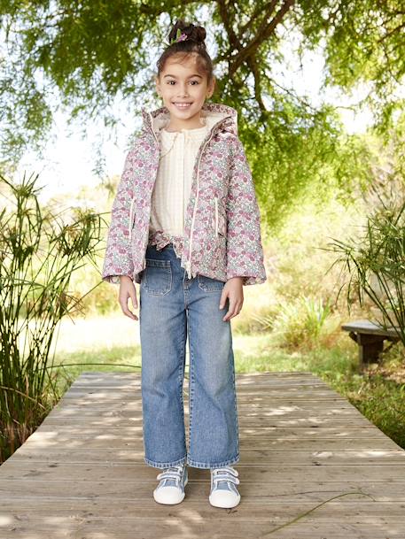 Jean large fille avec sa ceinture à fleurs stone 