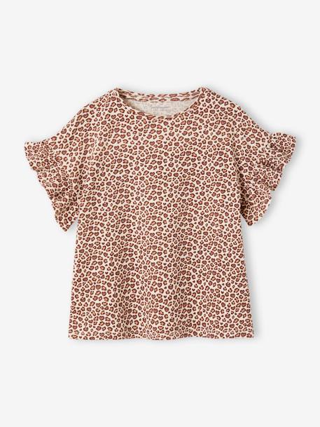 Geripptes Mädchen T-Shirt mit Recycling-Baumwolle beige+weiss bedruckt 