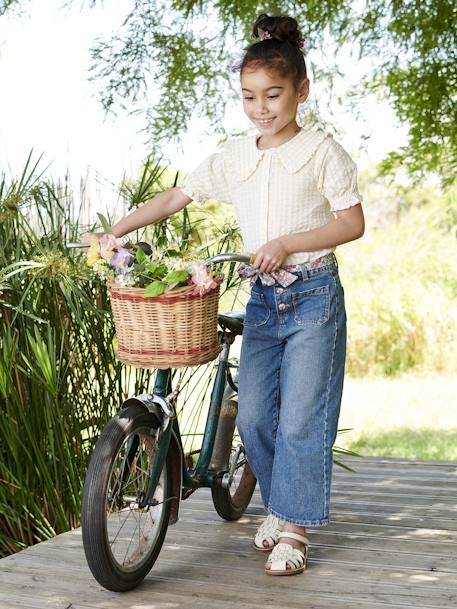 Jean large fille avec sa ceinture à fleurs stone 