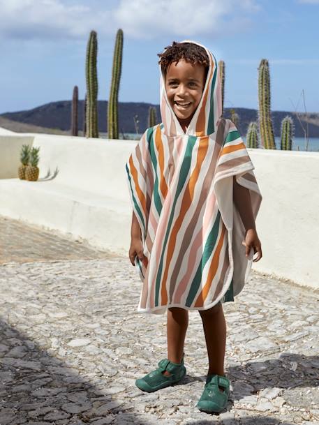 Kinder Badeponcho mit UV-Schutz LÄSSIG mehrfarbig+weiß gestreift 