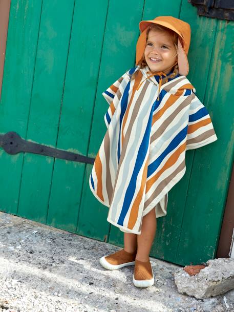 Kinder Badeponcho mit UV-Schutz LÄSSIG mehrfarbig+weiß gestreift 