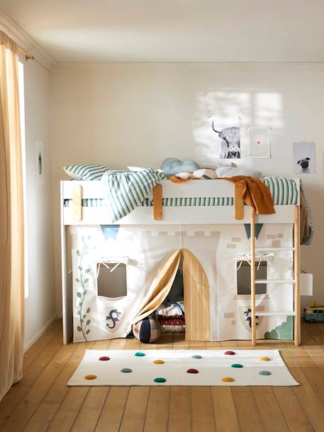 Kinderzimmer Bettvorhang für Hochbett EVEREST, Ritterburg weiss bedruckt 
