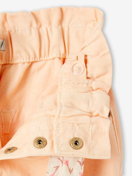 Pantalon paperbag fille et sa ceinture foulard à fleurs abricot+mauve+vert 