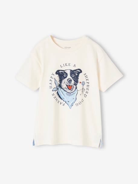 Jungen T-Shirt mit Hundeprint Oeko-Tex wollweiß 
