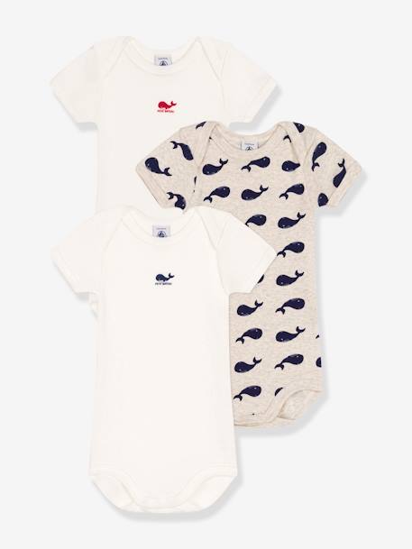 Lot 3 bodies manches courtes imprimé baleine PETIT BATEAU blanc 