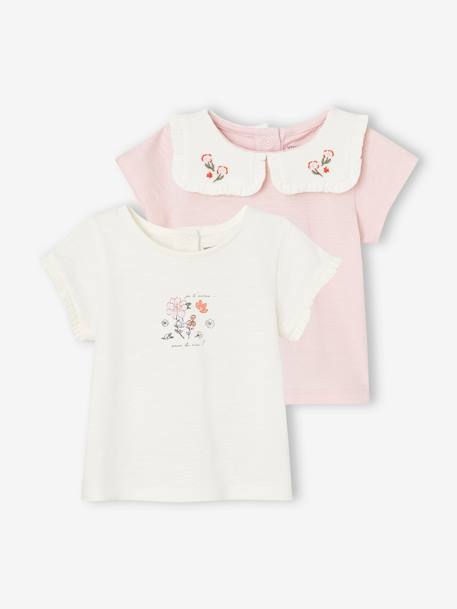 Lot de 2 t-shirts naissance en coton biologique rose 