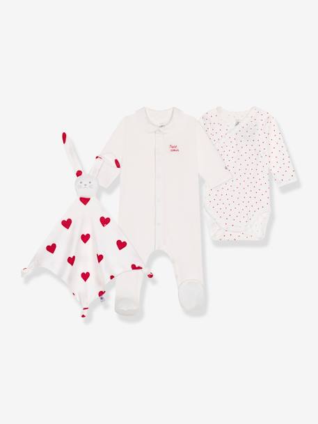 Dors-bien + body + doudou cœur PETIT BATEAU blanc 