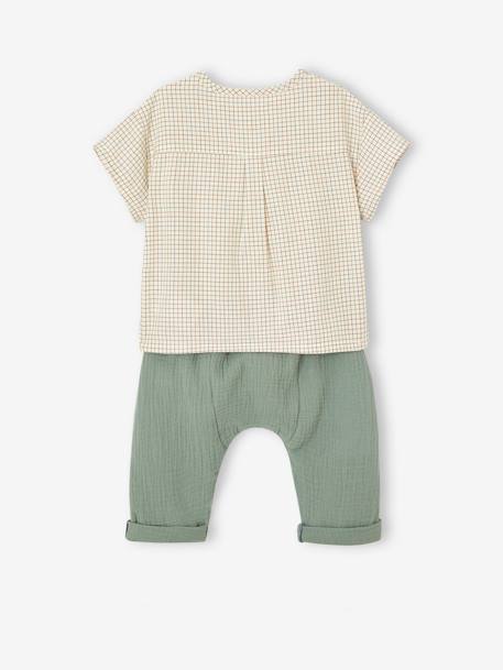 Ensemble t-shirt et pantalon en gaze de coton naissance vert de gris 