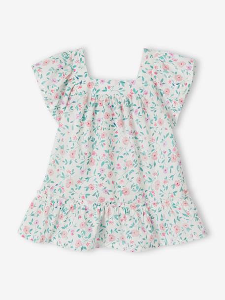 Geblümtes Baby Kleid mit Schmetterlingsärmeln wollweiß 