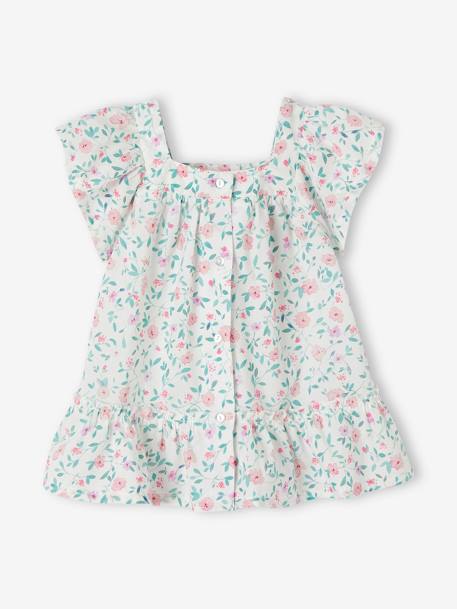 Geblümtes Baby Kleid mit Schmetterlingsärmeln wollweiß 