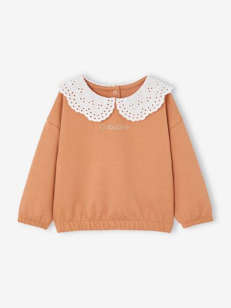 Baby Sweatshirt mit Recycling-Polyester karamell+salbeigrün 