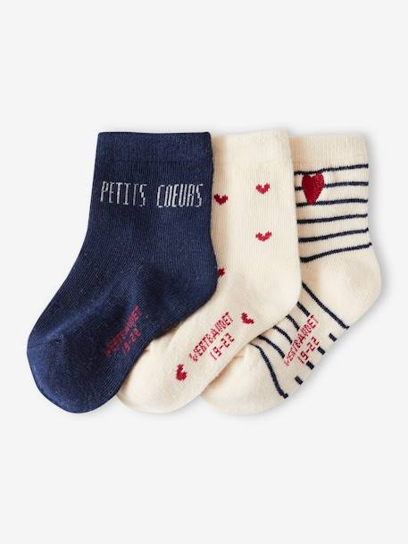 3er-Pack Mädchen Baby Socken mit Herzen Oeko-Tex wollweiß 