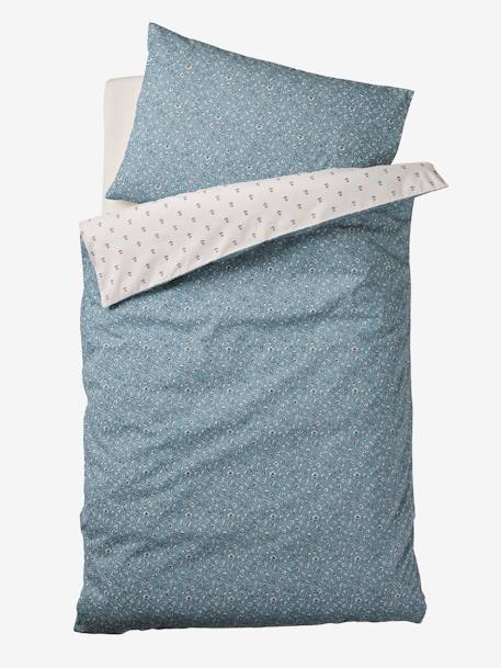Baby Bettbezug ohne Kissenbezug INDIEN BLUME Oeko-Tex blau bedruckt 