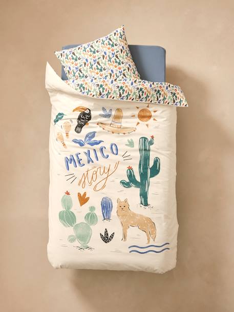 Pack housse de couette + taie d'oreiller MEXICO STORY, avec coton recyclé multicolore 