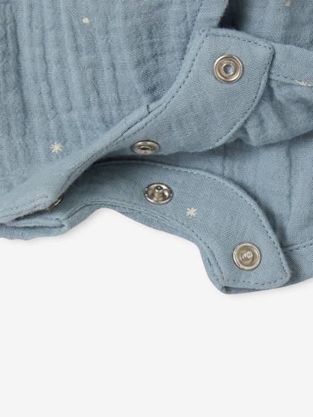 Kurzer Baby Schlafanzug, personalisierbar Oeko-Tex graublau+wollweiß 