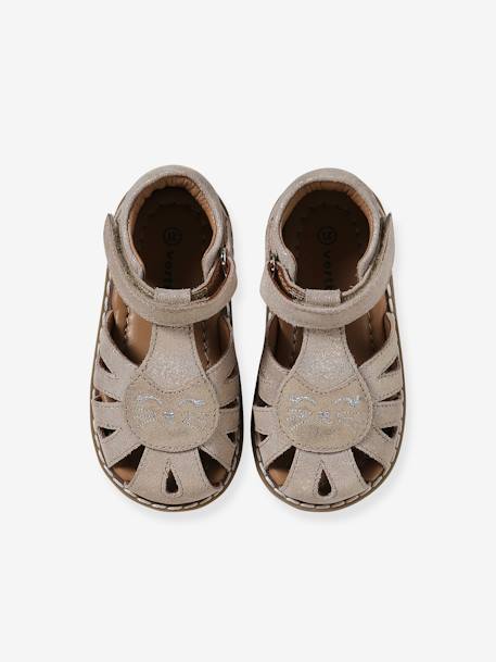 Baby Sandalen mit Klettverschluss gold+mahagoni+marine 