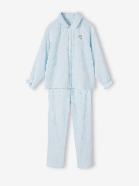 Pyjama fille chemise à pois scintillant personnalisable bleu ciel 