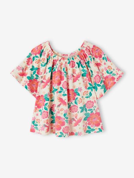 Tee-shirt blouse manches papillon fille écru+multicolore 