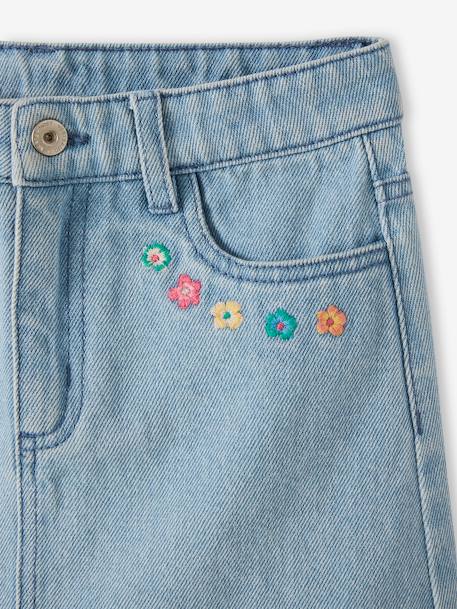 Jupe en jean brodée fleurs fille denim bleached 