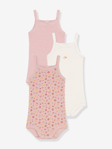 Lot 3 bodies bretelles PETIT BATEAU rose pâle 