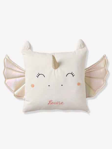 Coussin Licorne personnalisable écru 