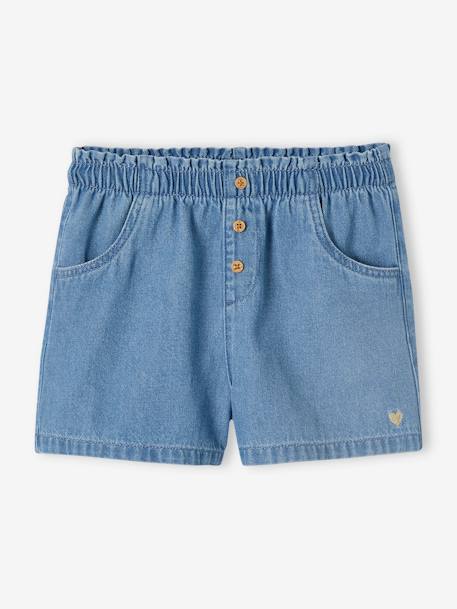 Short en denim léger fille facile à enfiler stone 